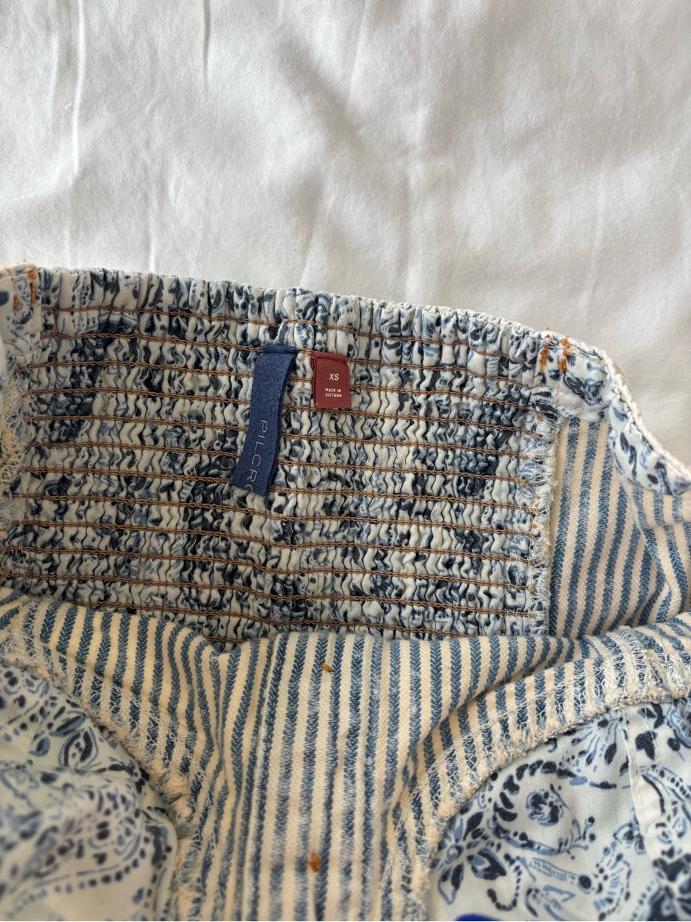 Striped Denim Button-Front Peplum top Blue/White - Picture 2 of 3